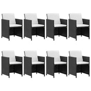Set da Pranzo da Giardino 9 pz con Cuscini in Polyrattan Nero 42543