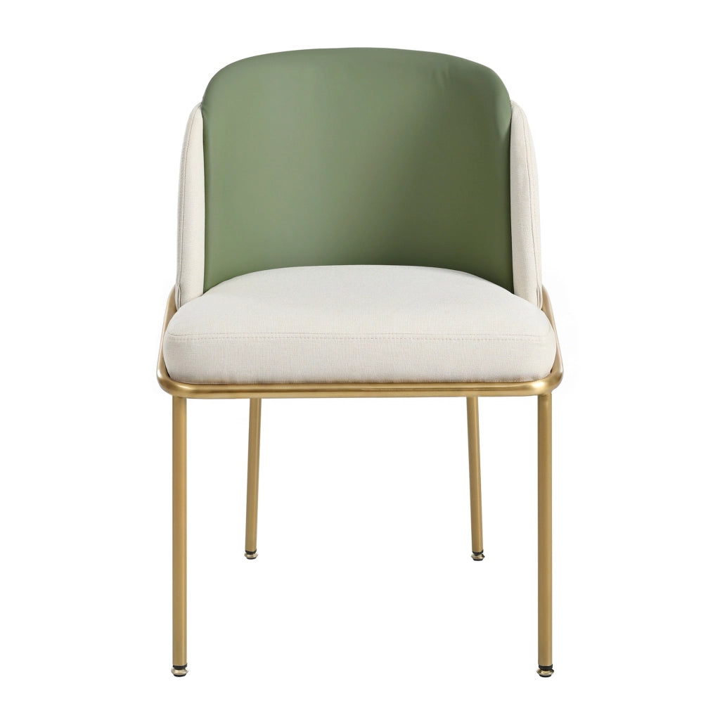 Sedia da pranzo moderna con gambe oblique e piedini regolabili in metallo e legno; verde
