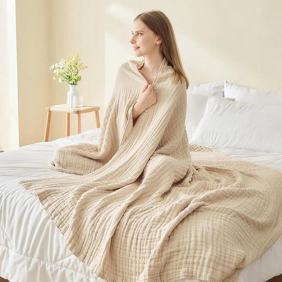 Dekbed in cotone doppio taglio morbido mousseline abbigliamento da letto boho per tutto l'anno coperta in lino leggera marrone chiaro