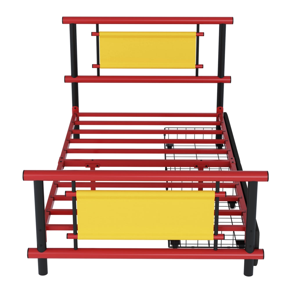 Letto singolo per bambini in metallo rosso 90x200 cm con cassetti