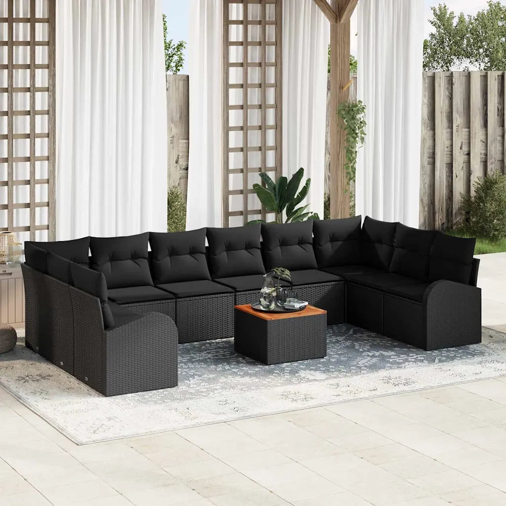 Set Divano da Giardino con archiviazione 11 pcs Nero polyrattan 3356301