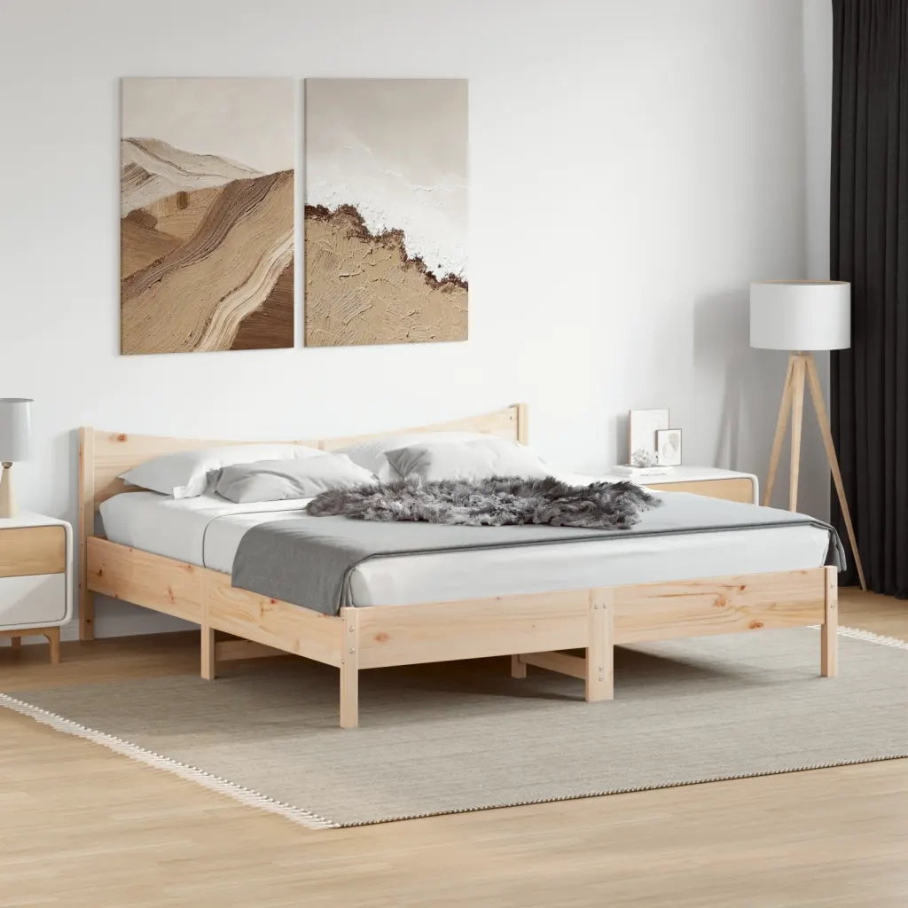 Letto matrimoniale | Letto per adulti | Giroletto senza Materasso 200x200 cm in Legno Massello di Pino