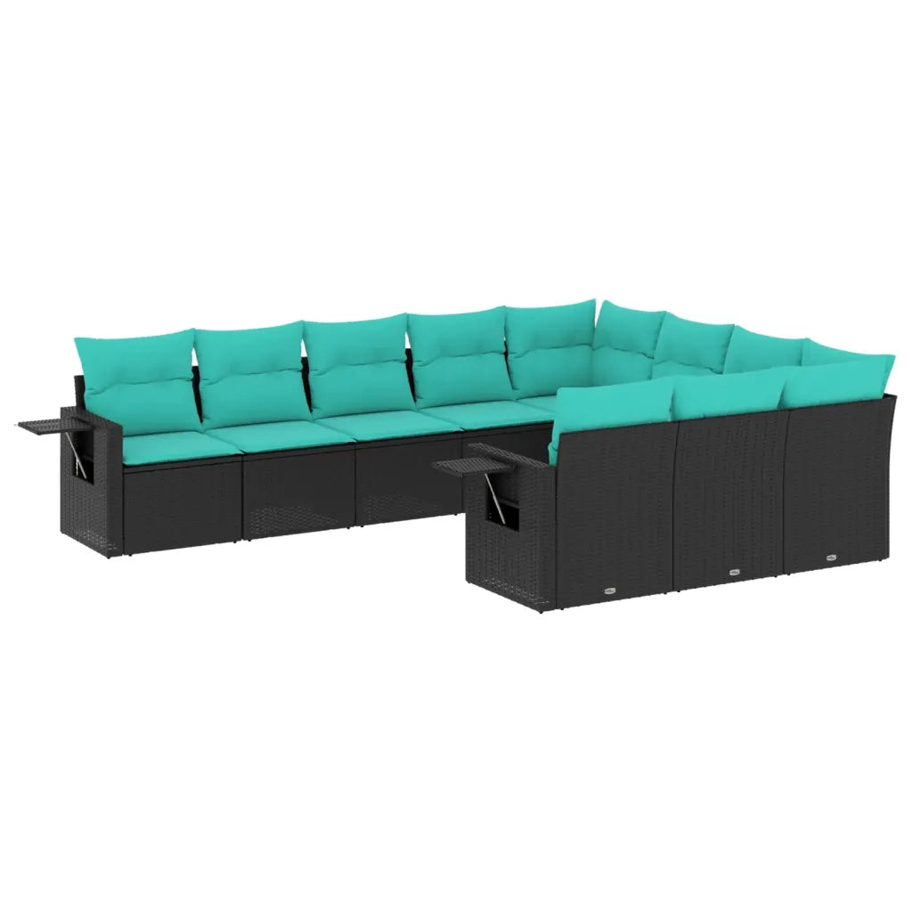 Set Divani da Giardino 10 pz con Cuscini Nero in Polyrattan 3220686