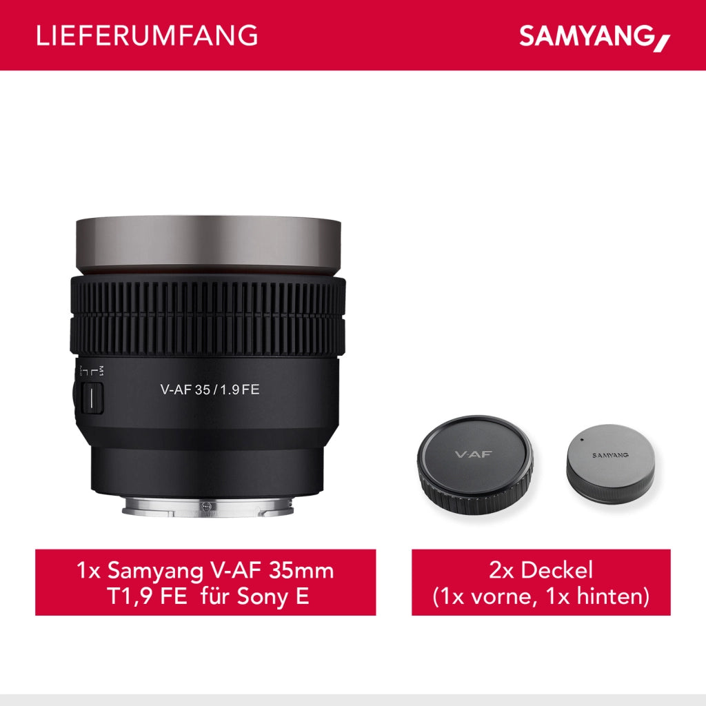 Obiettivo video V-AF 35 mm T1,9 FE compatibile con Sony E, per videocamera, con autofocus risoluzione 8K e Tally lamp, alta intensità luminosa per full-frame e APS-C