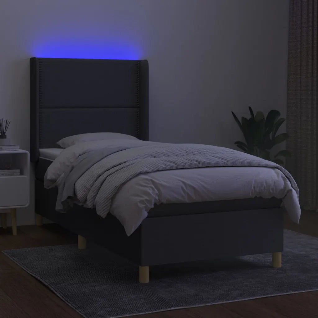 Letto a Molle Materasso e LED Grigio Scuro 90x190 cm in Tessuto 3138758