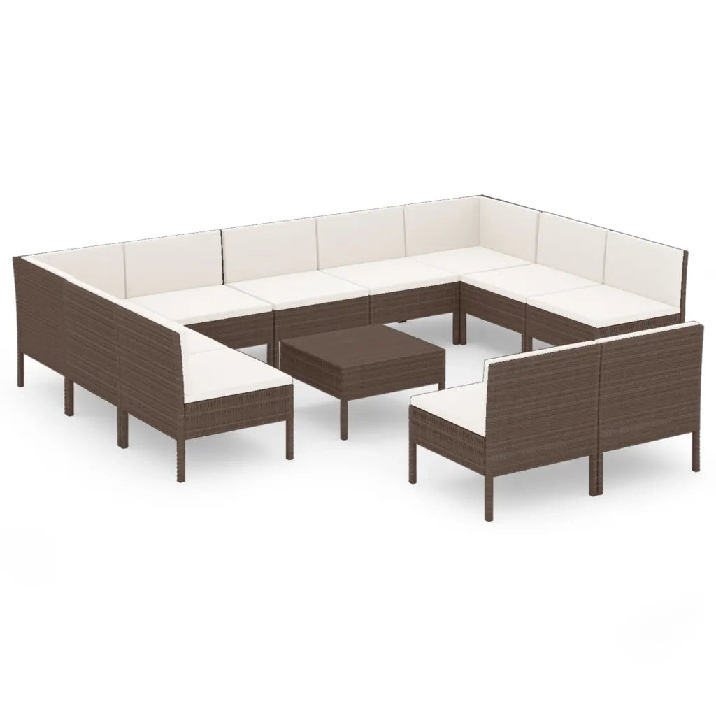 Set Divani da Giardino 12 pz con Cuscini in Polyrattan Marrone 3094607