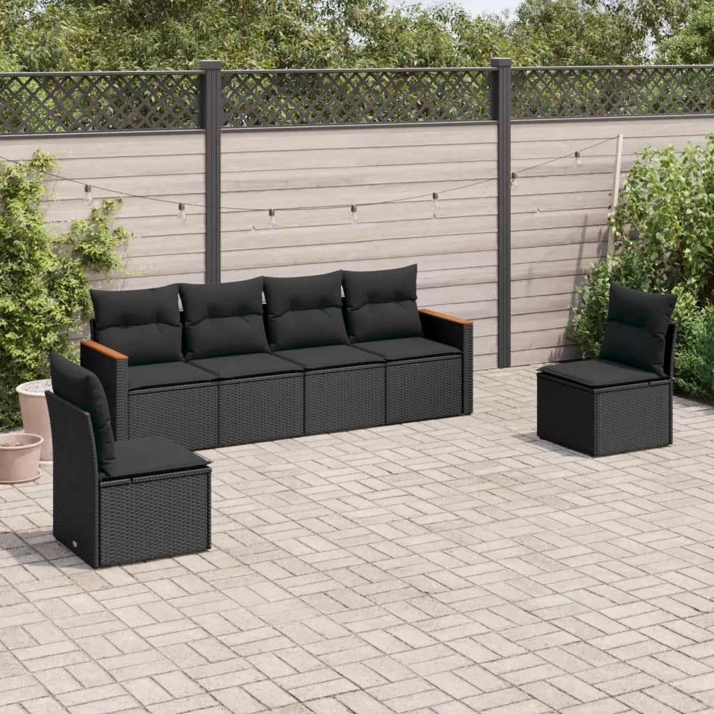 Set Divano da Giardino 6 pz con Cuscini Nero in Polyrattancod mxl 90442