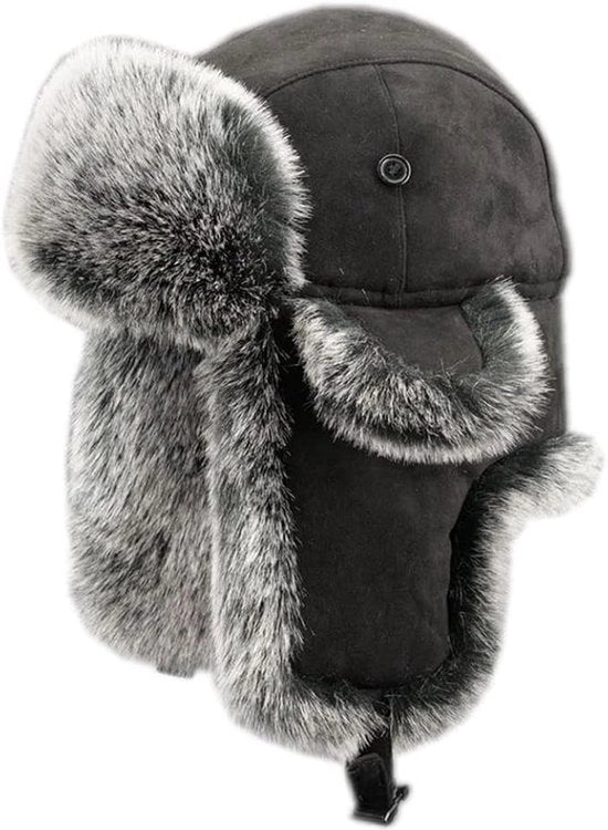 Cappuccio da Pilota - Cappuccio da Neve - Cappuccio Caldo - Cappuccio Unisex - Taglia 58-60 - Tela Impermeabile - Finta Pelliccia - Unisex - Dimensione Unica - Adatto per Sport All'aperto come Sci, Snowboard, Pattinaggio e Slittino - Nero