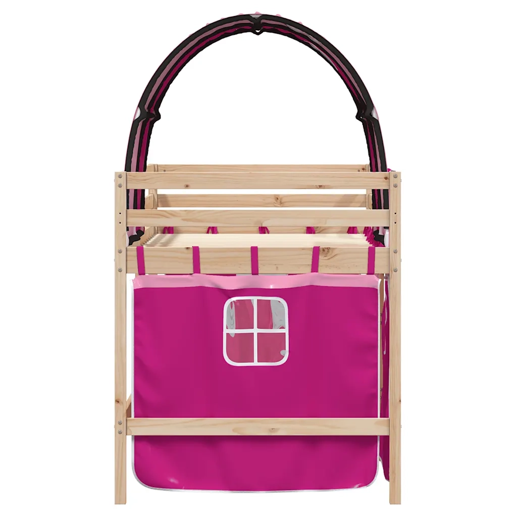 Letto a Soppalco con Tunnel Bambini Rosa 90x190cm Massello Pino