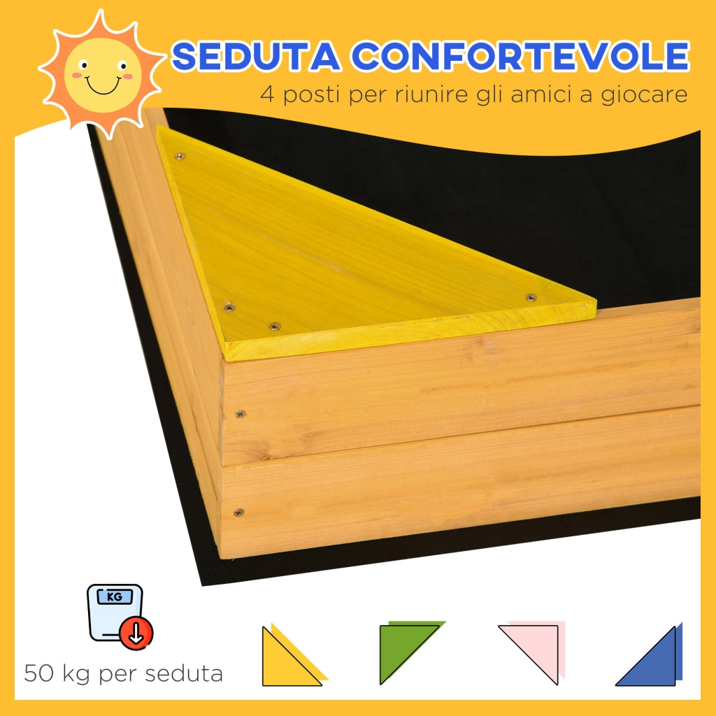 Sabbiera per Bambini 4 Posti in Legno di Abete ¨C zephmum ¨C 109x109x19.8 cm