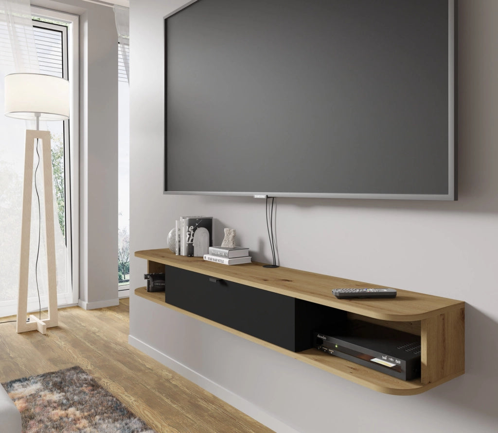BIM FORNITURE Mobile tv soggiorno ICARUS cm 156x29x20 rovere nero opaco