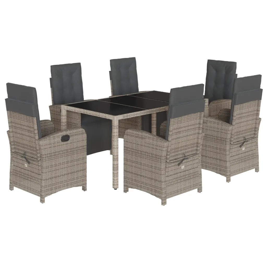 Set da Pranzo da Giardino 7 pz con Cuscini in Polyrattan Grigio