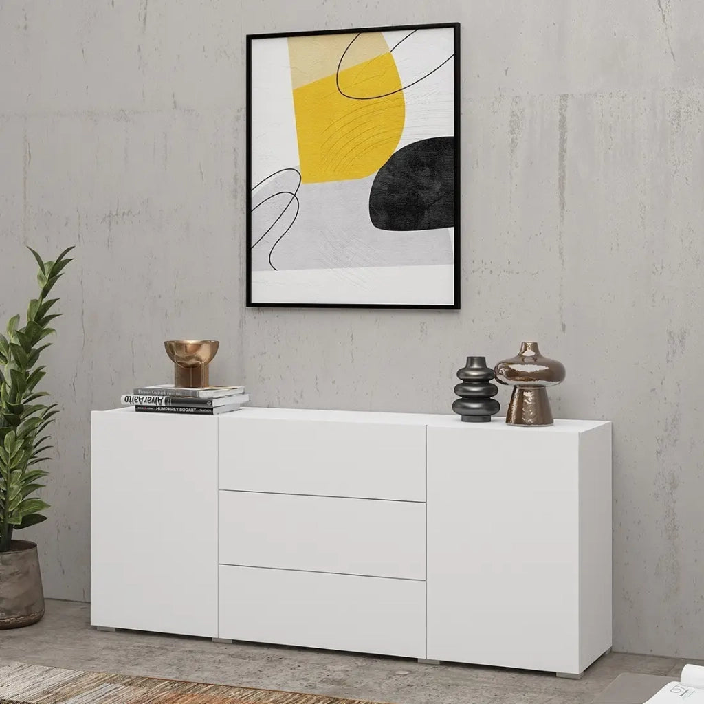 Set di 4 mobili da soggiorno collezione EVA. Colore bianco e rovere.