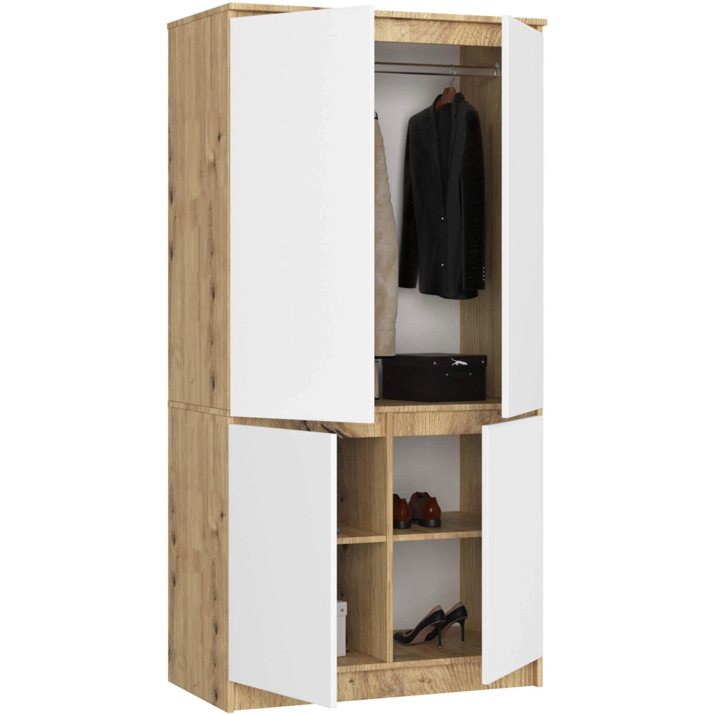 Armadio AKORD S90 4 ante Quercia Artisan inserto frontale Bianco 90x51x180 cm
