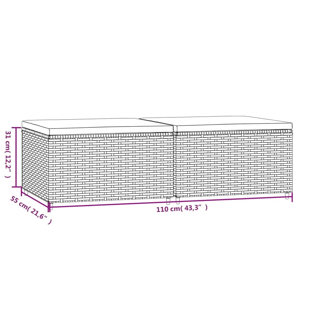 Poggiapiedi da Giardino con Cuscini in Polyrattan Nero CFW9940111