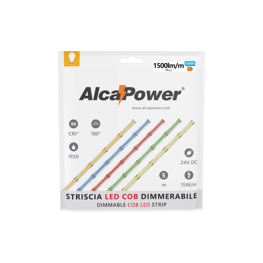 Striscia Led 5m COB IP20 Monocolore Da 15W/MT 24V - 6000K
