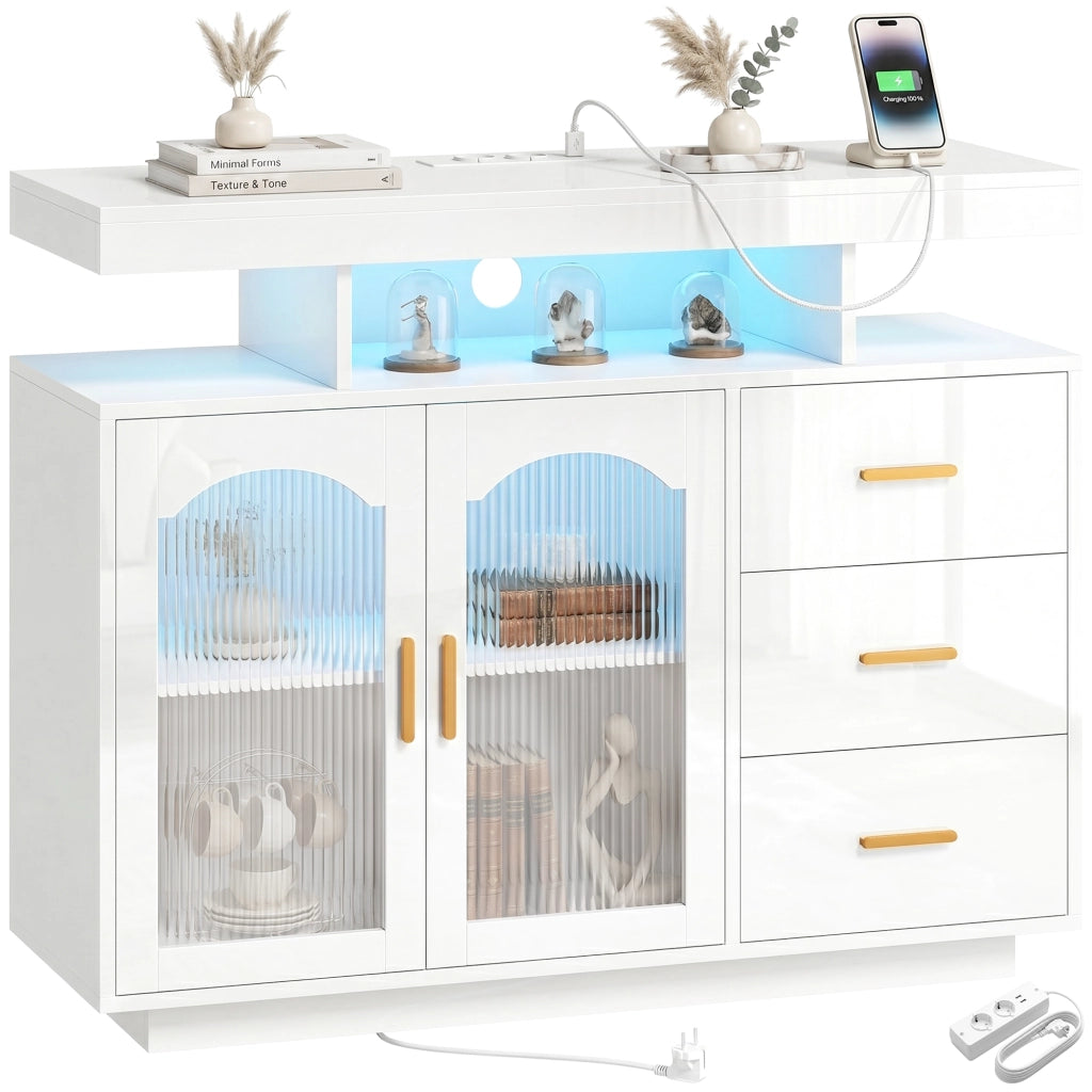 Armadio a 2 ante con 3 cassetti, mensole e LED RGB ¨C zephmum ¨C 100x35x80 cm