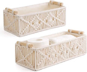 Set di 2 scatole di stoccaggio a macramé manuale decorativo in avorio per camera da letto, camera dei bambini, soggiorno.