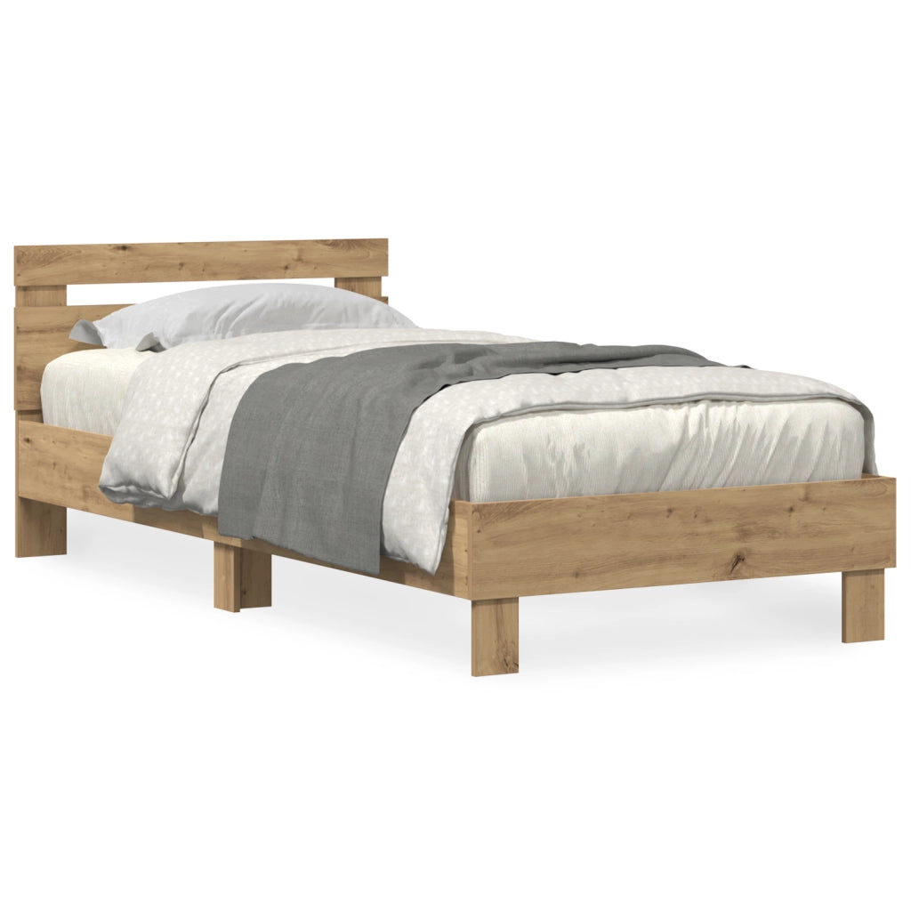 Letto  con luci LED Rovere Artigianale 90x200 cm Legno Ingegnerizzato