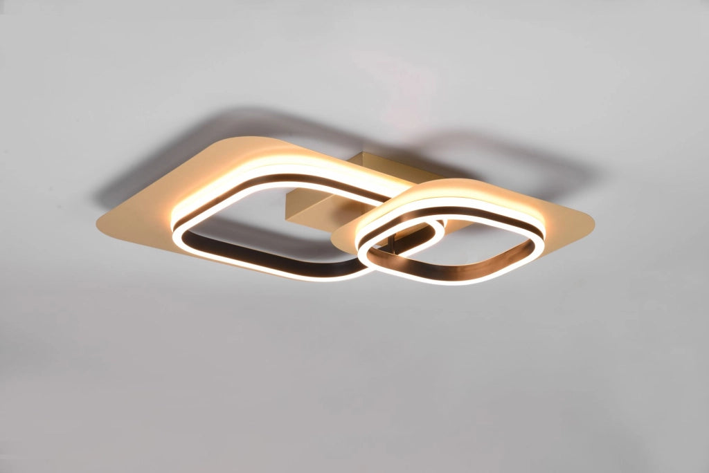 LUGO PLAFONIERA LED 28W 3400lm, 3000K DOPPIO QUADRATO METALLO ORO CON BORDO NERO CON REGOLAZIONE INTENSITA' CON NORMALE INTERRUTTORE A PARETE L. 54CM