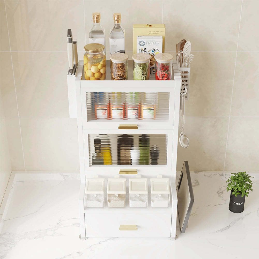 Scaffale Scaffalatura Credenza in Metallo con Doppia Vetrinetta e Cassetto Bianco