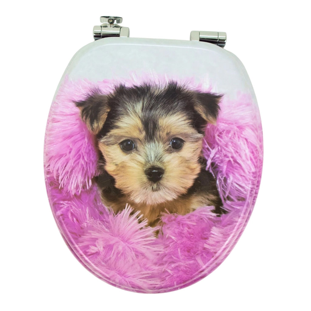 Sedile wc copri vater universale frizionato fantasia in mdf chiusura rallentata *** fantasia pink dog, confezione 1