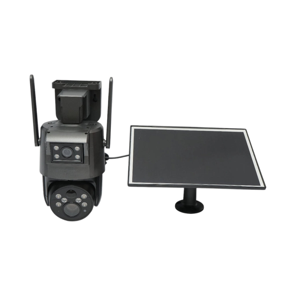 Telecamera di sorveglianza con lente doppia 6 MP, 4G, WIFI 2.4 GHz, pannello solare, batteria da 10.000 mAh, controllo PTZ a 360°, rilevamento umano PIR, visione notturna e applicazione Ubox