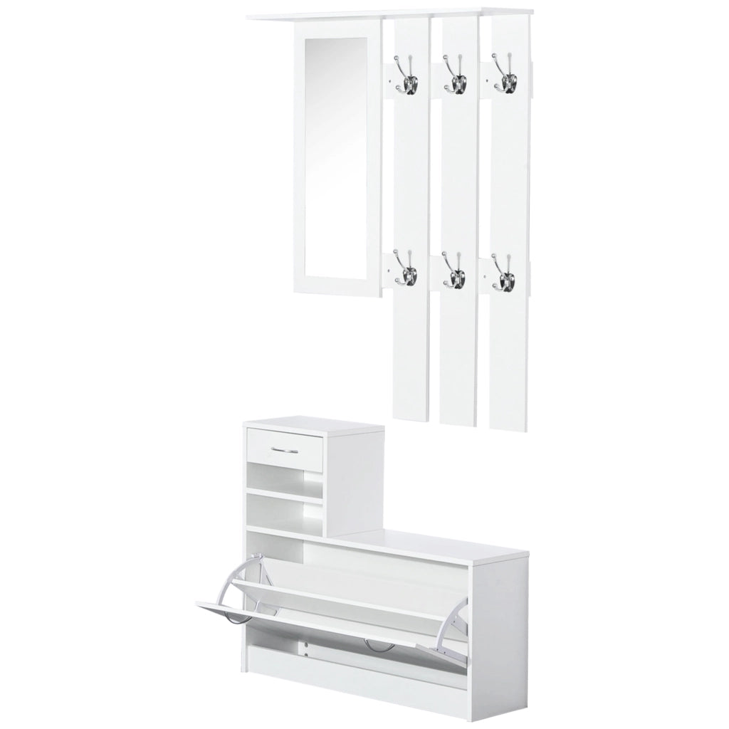 Scarpiera Appendiabiti con Specchio e Cassetti ¨C zephmum ¨C Bianco 90x24x166 cm