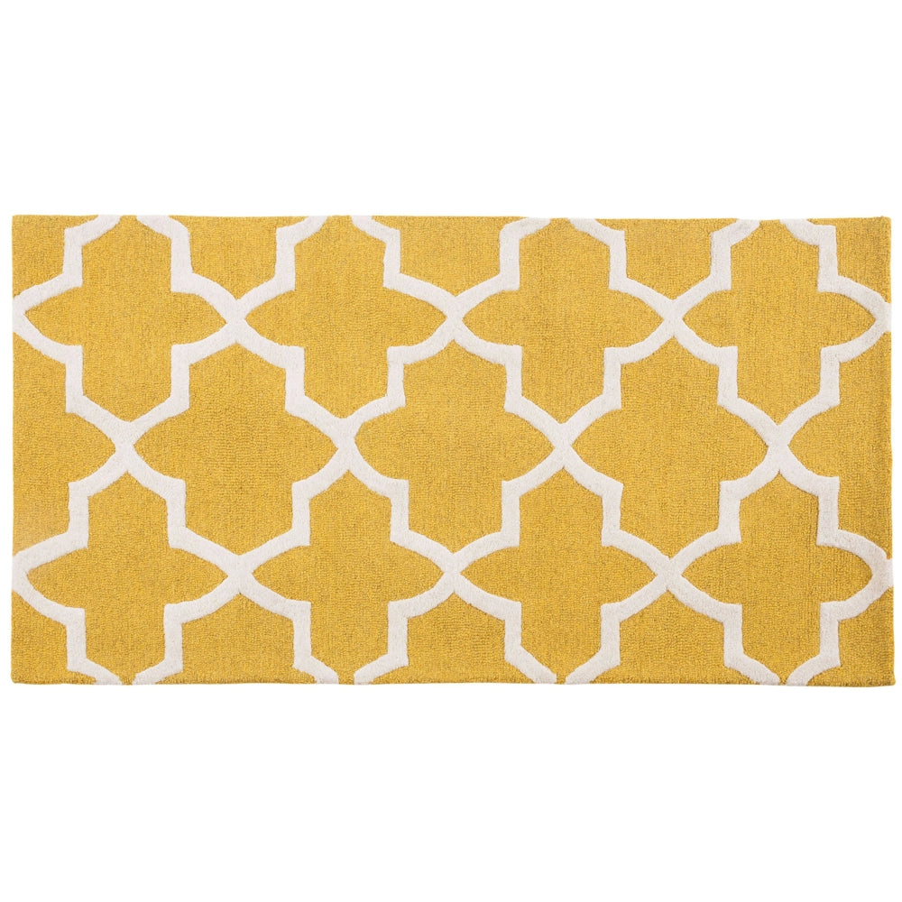 Tappeto tappetino Giallo Lana 80 x 150 cm Traliccio Motivo Quadrifoglio Trapuntato a Mano Orientale Marocchino Trifoglio