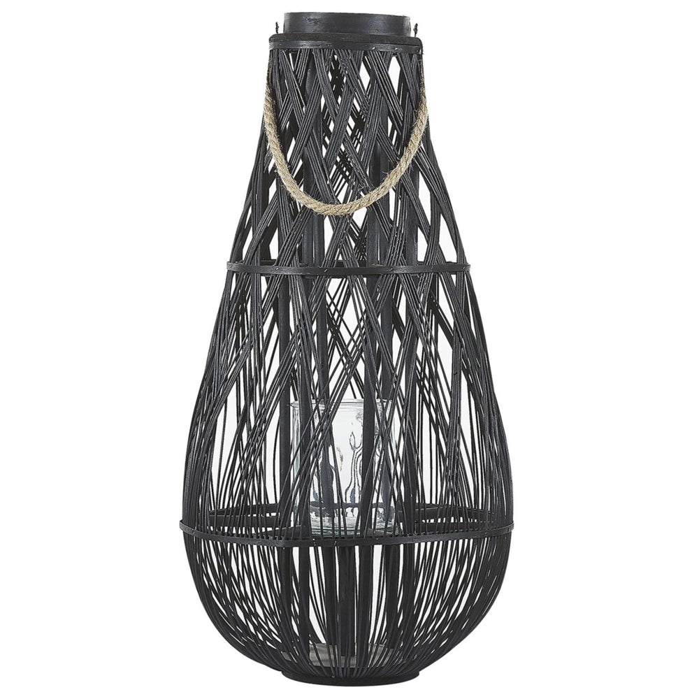 Lanterna in legno di bambù Nero e vetro 75 cm per interni ed esterni scandinavi