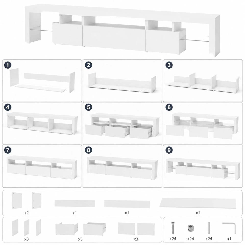 TV Cabinet With LED Lights White 215x36.5x40 Cm
