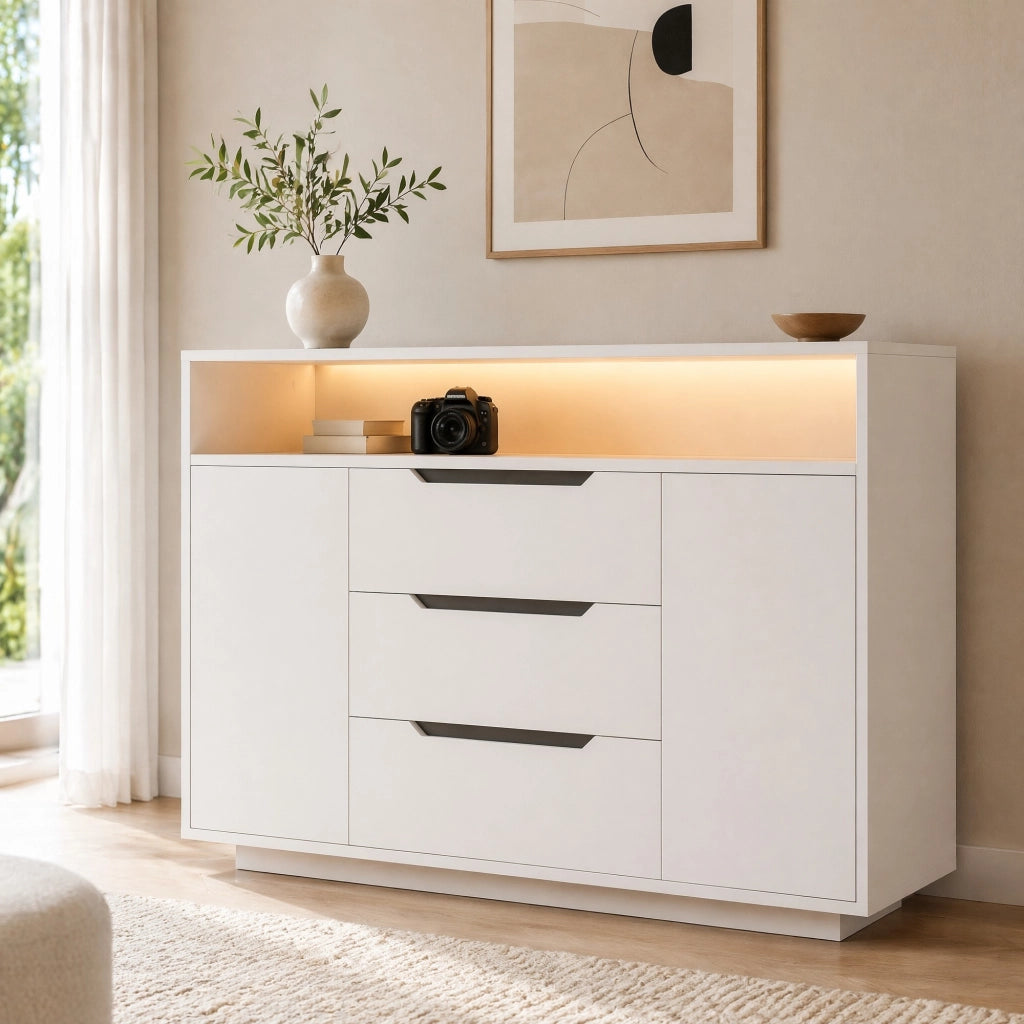 SIDEBOARD con ripiano aperto 120x40x85 cm bianco in legno ingegnerizzato