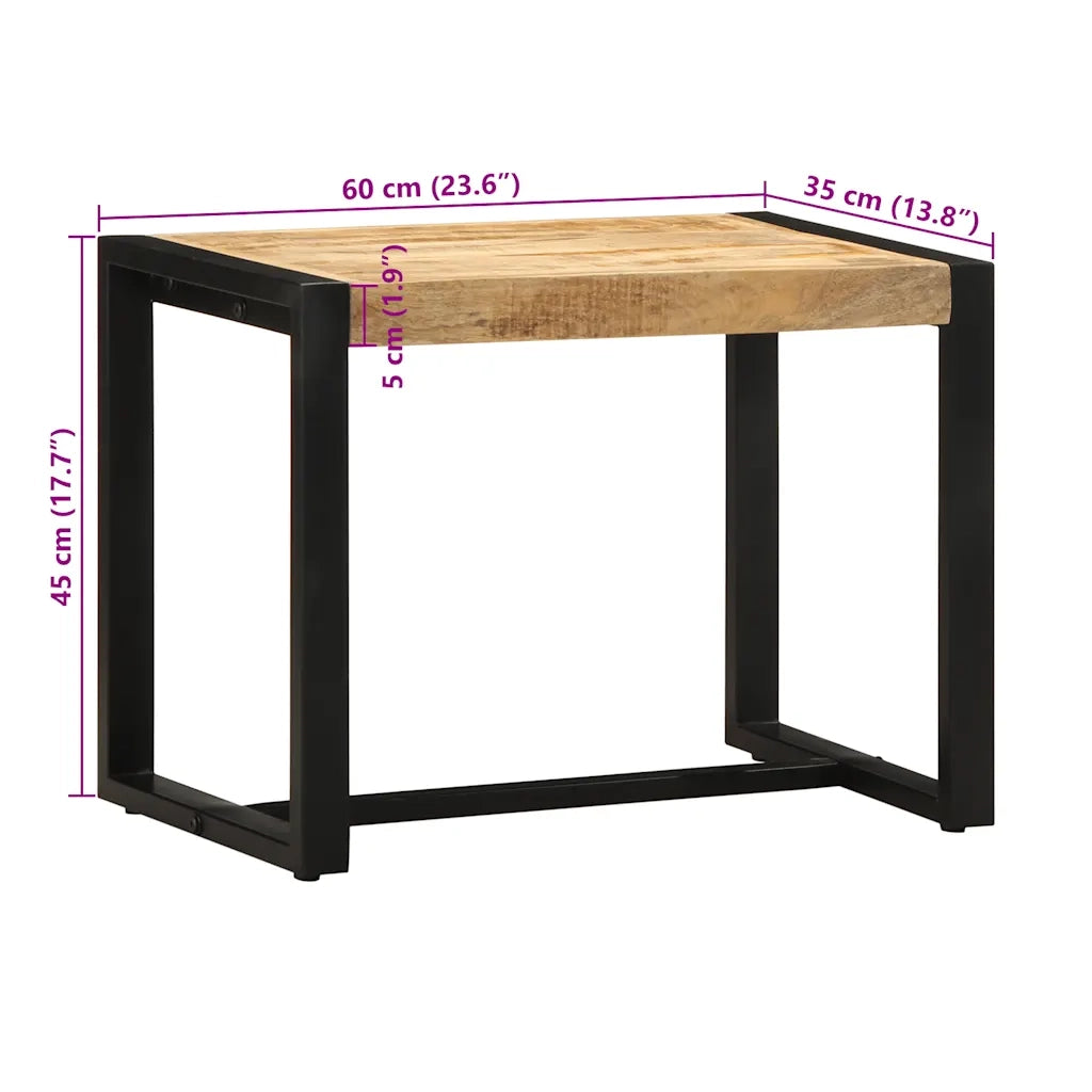 Panca-Sgabello 60x35x45 cm in Legno Massello di Mango Grezzo
