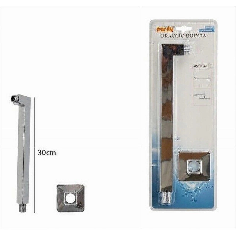 Trade Shop - Braccio Doccia In Ottone Cromato Quadrato Per Soffione Con Rosone 30 Cm 59492 -