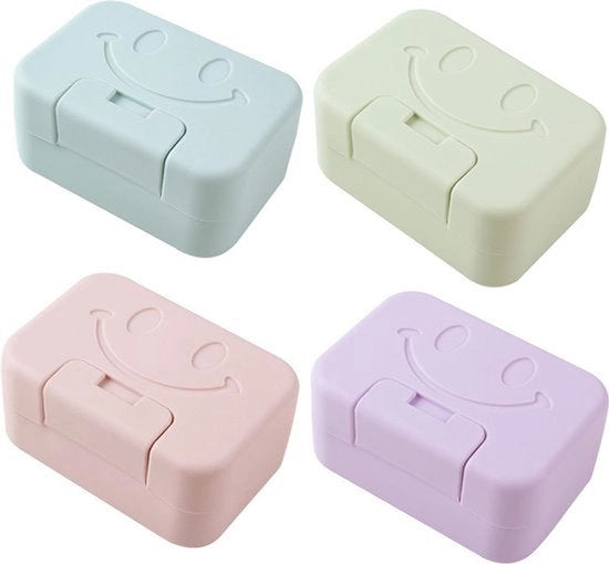 Sacchetto per sapone - impermeabile - 4 pezzi con coperchio - per uso in bagno durante le vacanze e i viaggi - Sacchetto per sapone portatile - Contenitore per sapone impermeabile - Formato per viaggio - Articoli per la toilette da viaggio