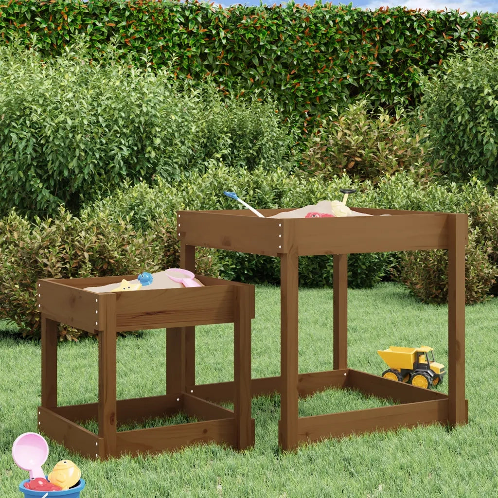 Tavoli Sabbiere 2 pz Marrone Ambra in Legno Massello di Pino 825054