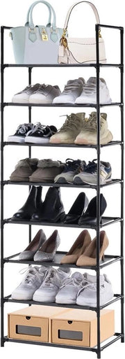 Rack per Scarpe in Metallo da 5 a 10 Livelli, Dimensioni 150 x 93 x 30 cm, Capiente per 50 Pair di Scarpe, Nero, Rack per Scarpe Sottile