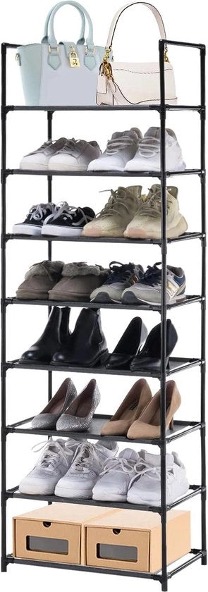 Rack per Scarpe in Metallo da 5 a 10 Livelli, Dimensioni 150 x 93 x 30 cm, Capiente per 50 Pair di Scarpe, Nero, Rack per Scarpe Sottile