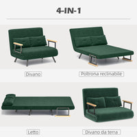Divano Letto Singolo con Schienale Regolabile 102x73x81 cm in Tessuto Effetto Velluto Verde