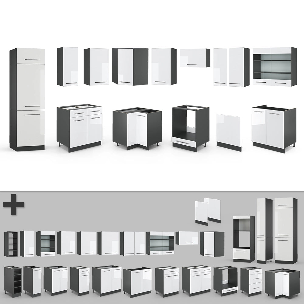 Vicco Cucina angolare completa Bianco lucido/antracite 227 x 287 cm , PL Antracite
