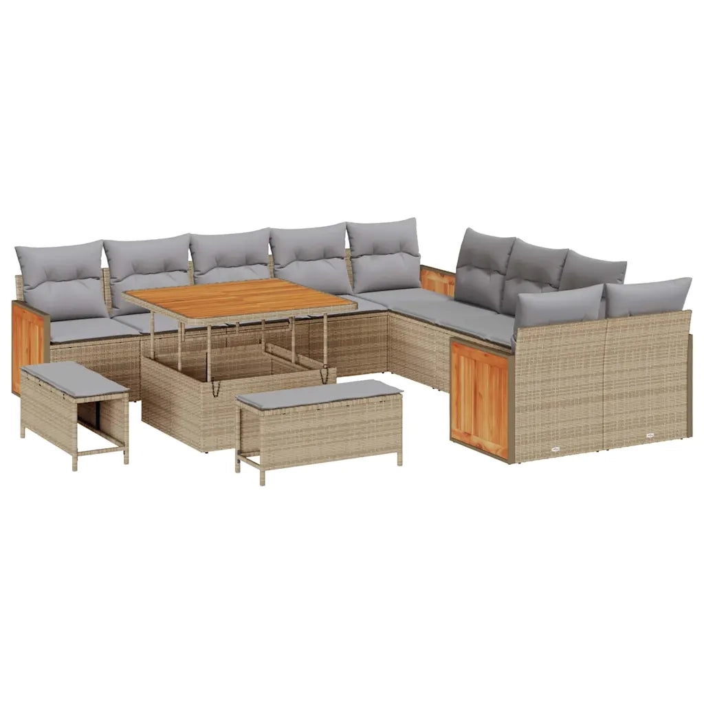 Set Divano da Giardino con cuscino 13 pcs Beige e Grigio Chiaro