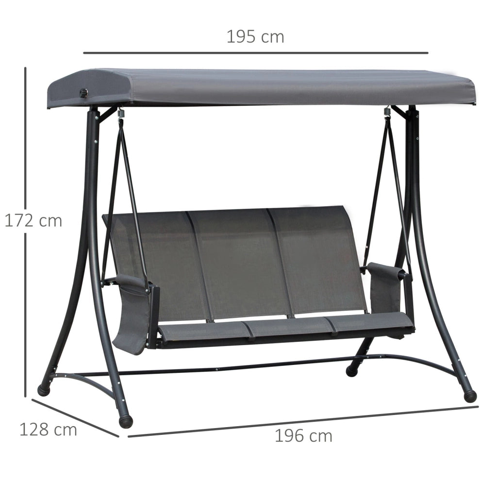 Easycomfort Dondolo 3 Posti da Giardino o Terrazzo con Tettuccio Regolabile e Tasche Portaoggetti Grigio Scuro 196x128x172cm