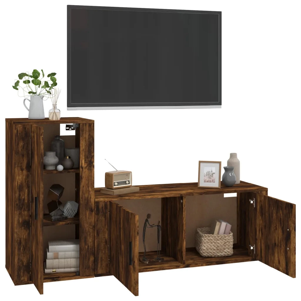 Set Mobili Porta TV 2 pz Rovere Fumo in Legno Multistratocod mxl 76824