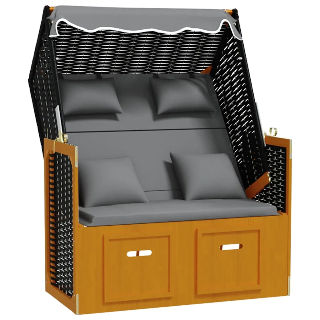 Strandkorb con Cuscino Polyrattan Legno Massello Nero Antracite CFW8470313