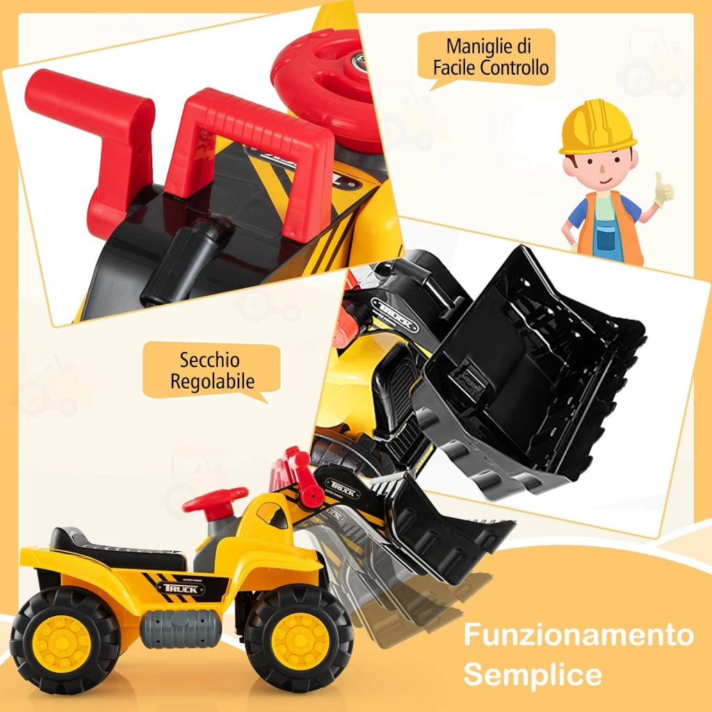 Escavatore Giocattolo Cavalcabile, Ruspa Elettrica Multifunzione con Suoni Realistici, Funzione Avanti e Dietro, Regalo per Bambini 3 Anni +, 85x45x30 cm (Stile 1)