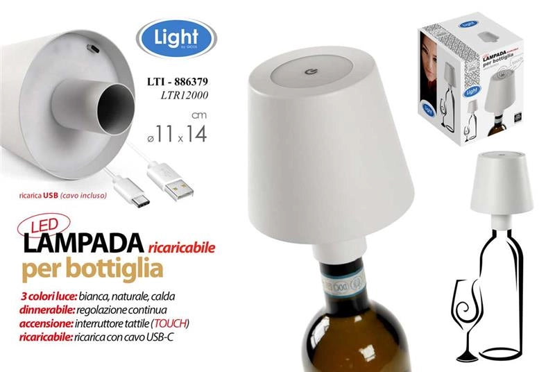 LAMPADA A LED RICARICABILE PER BOTTIGLIA COLORE BIANCO 11X14 CM