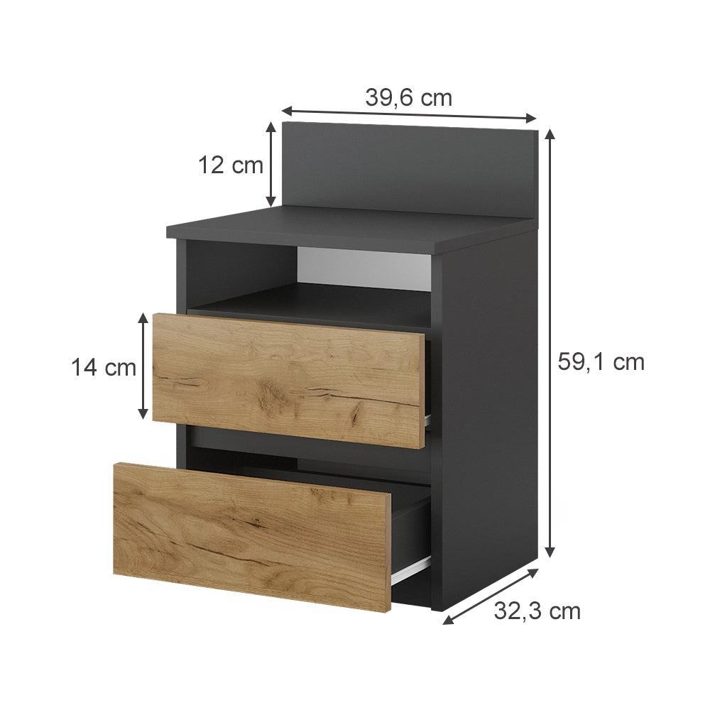 Vicco Comodino camera da letto Antracite/quercia dorata Set di 2