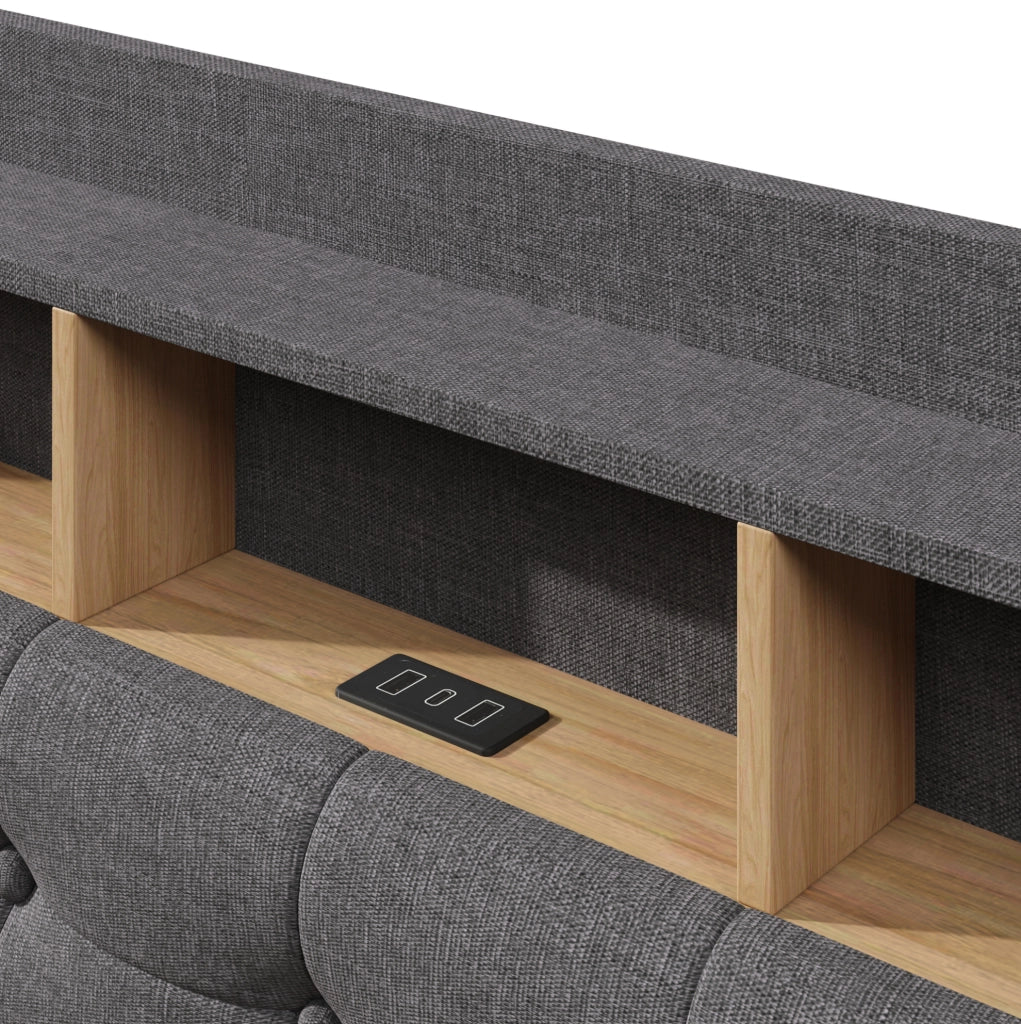 Letto imbottito 140x200 cm con LED, vano contenitore idraulico e prese USB