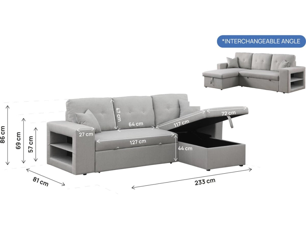 Divano letto angolare/reversibile "Axel" - 3 posti - Grigio chiaro