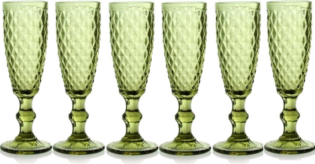 SET 6 CALICI FLUTE DIAMANTE DA 140CC IN COLORE VERDE